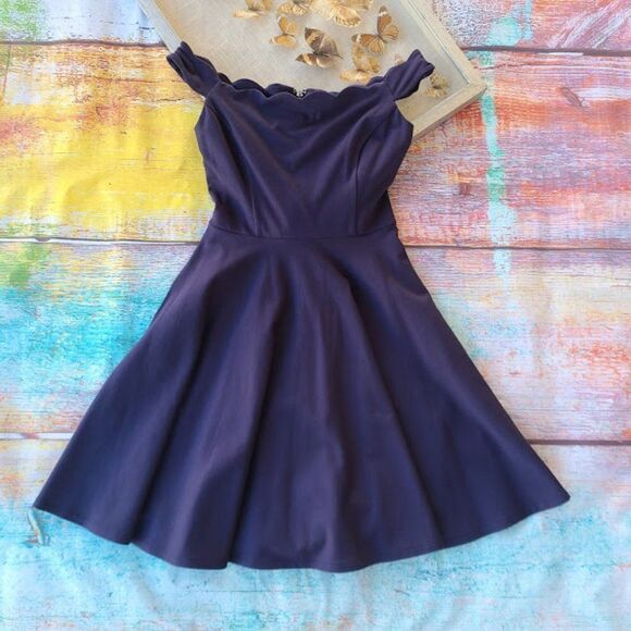 Modcloth Navy Forever Fave Scalloped Off the Shoulder A-line Midi Dress Small - Picture 5 of 12